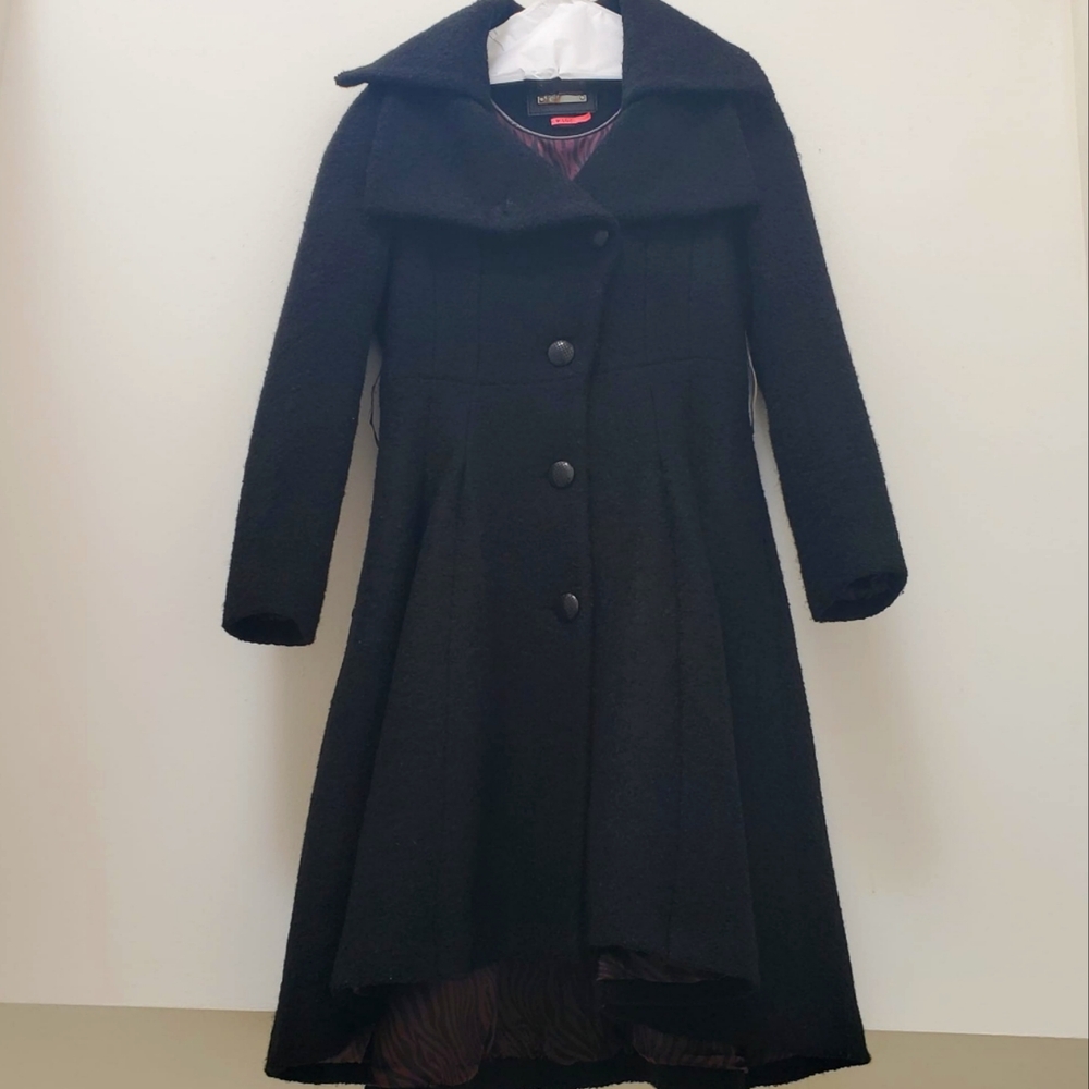 Mackage Full-Skirted Black Wool Pea Coat